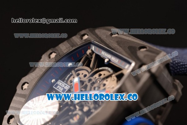 Richard Mille RM 055 Miyota 9015 Automatic Carbon Fiber Case with Skeleton Dial and Blue Nylon/Leather Strap - Click Image to Close